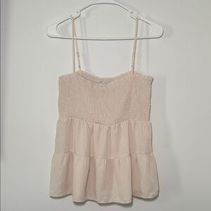 Paper Crane‎ Women’s Beige Smocked Tiered Flowy Lightweight Cami Top Size Large